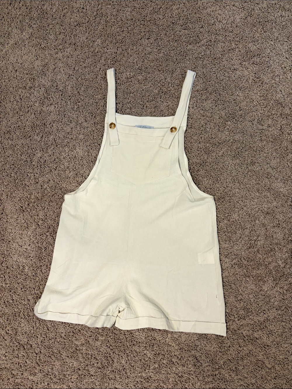 Cream Short Overalls Romper with Adjustable Straps